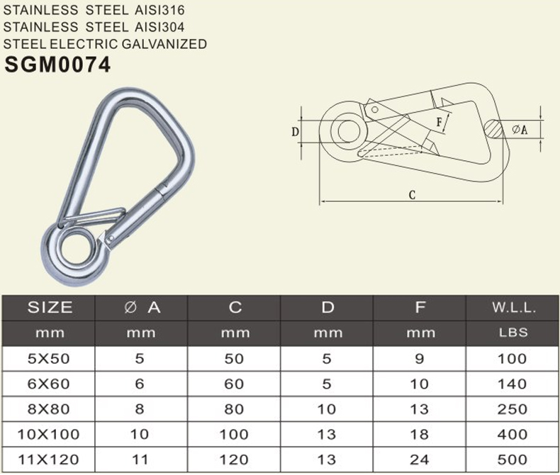 Oblique Angle Snap Hook With Eyelet And Spring Pin