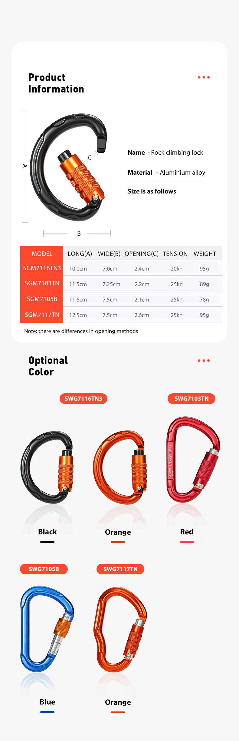 Semicircular shape 20kn Carabiner