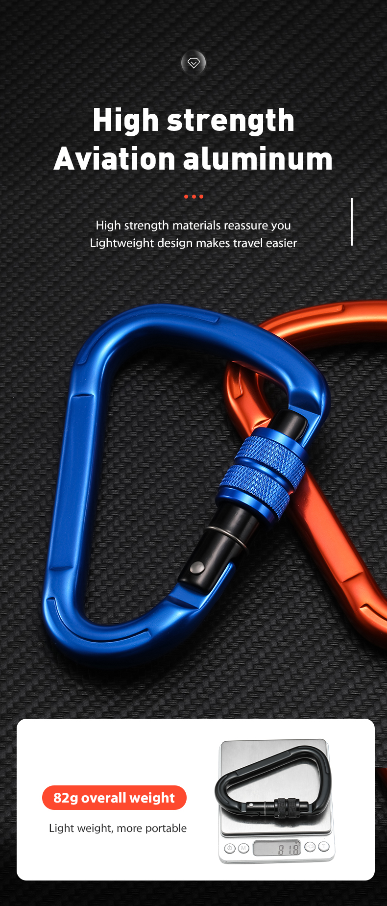 D-shaped 25KN climbing main lock