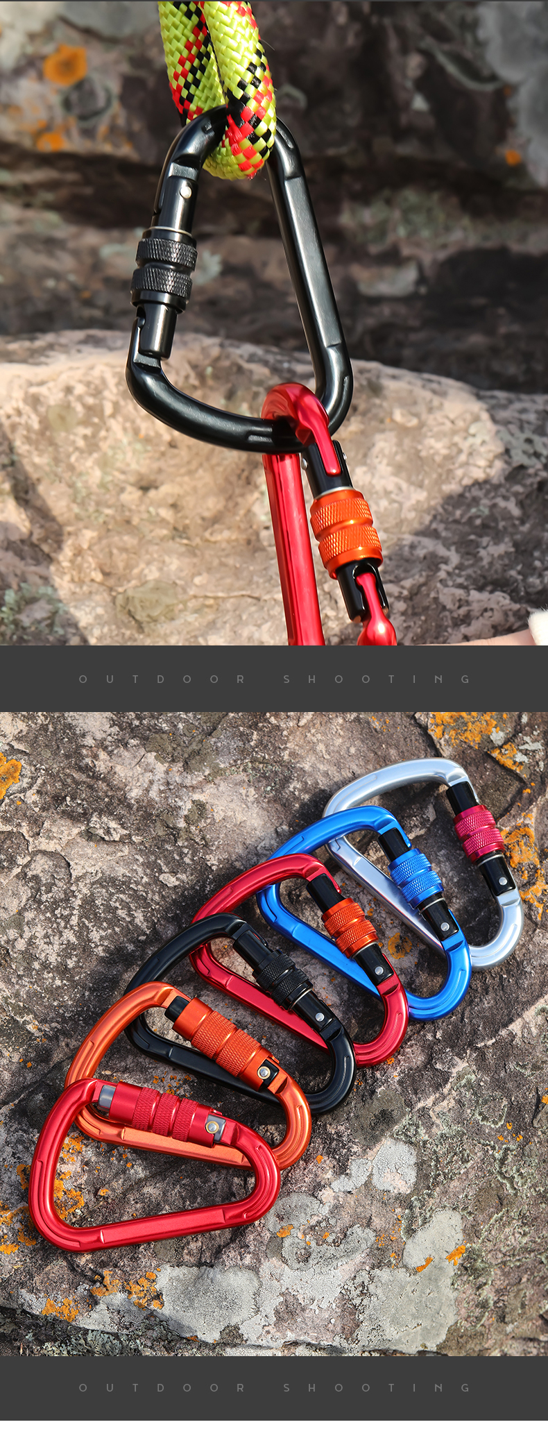 D-shaped 25KN climbing main lock