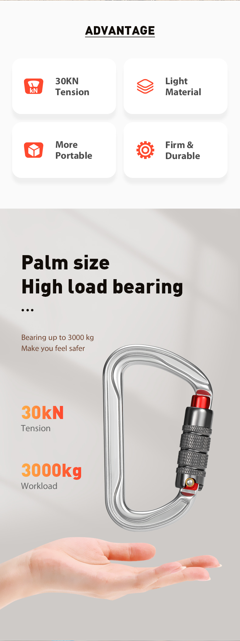 D shape 30kn Carabiner