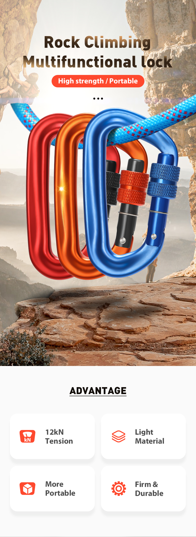 12KN D-shaped mountain buckle accessories