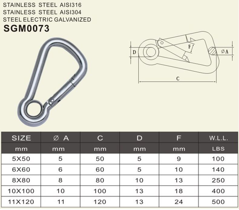 obuique angle snap hook with eyelet