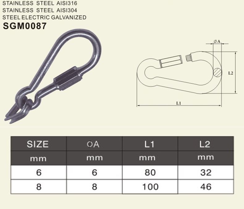 carabine type quick link with thimble