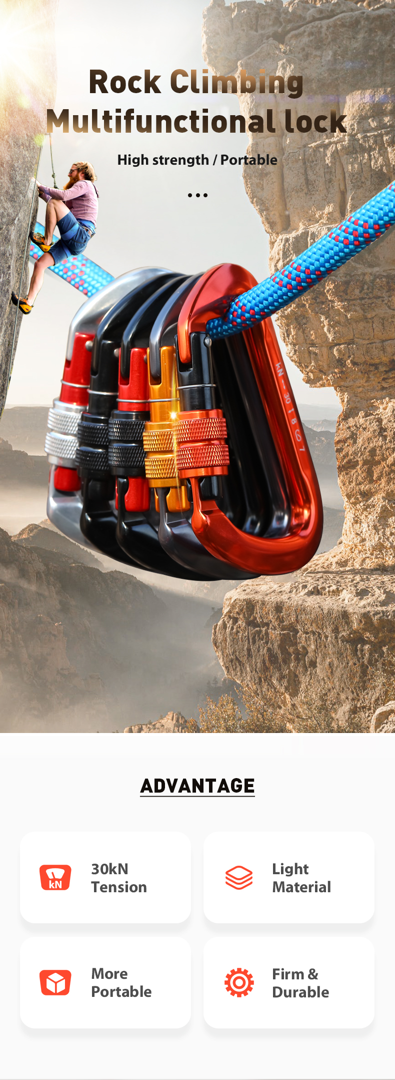 Mountaineering Buckle Outdoor Climbing Equipment Wear Resistant D-Type Safety Hook Aluminum Alloy Thread