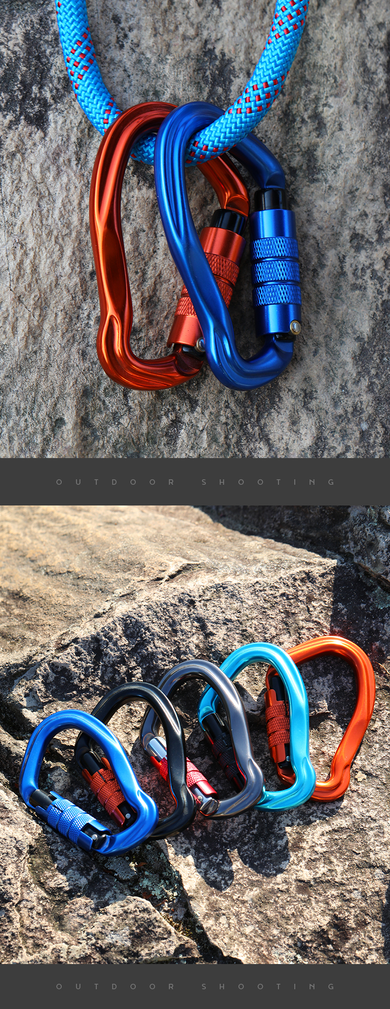 Mountaineering Buckle Outdoor Mountaineering Climbing Equipment Wear Resistant HMS Type Safety Hook Aluminum Alloy Threaded Main Lock Main Lock
