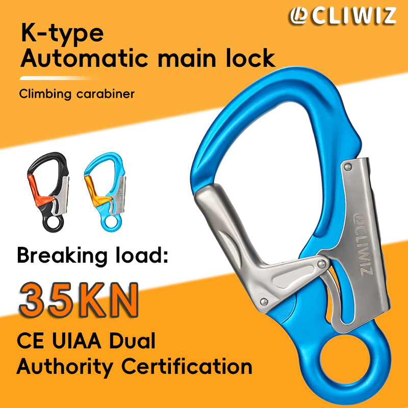 Mountaineering Buckle, Outdoor Climbing Equipment, Wear-Resistant K-Type Safety Hook, Aluminum Alloy Automatic 2-Stage Main Lock