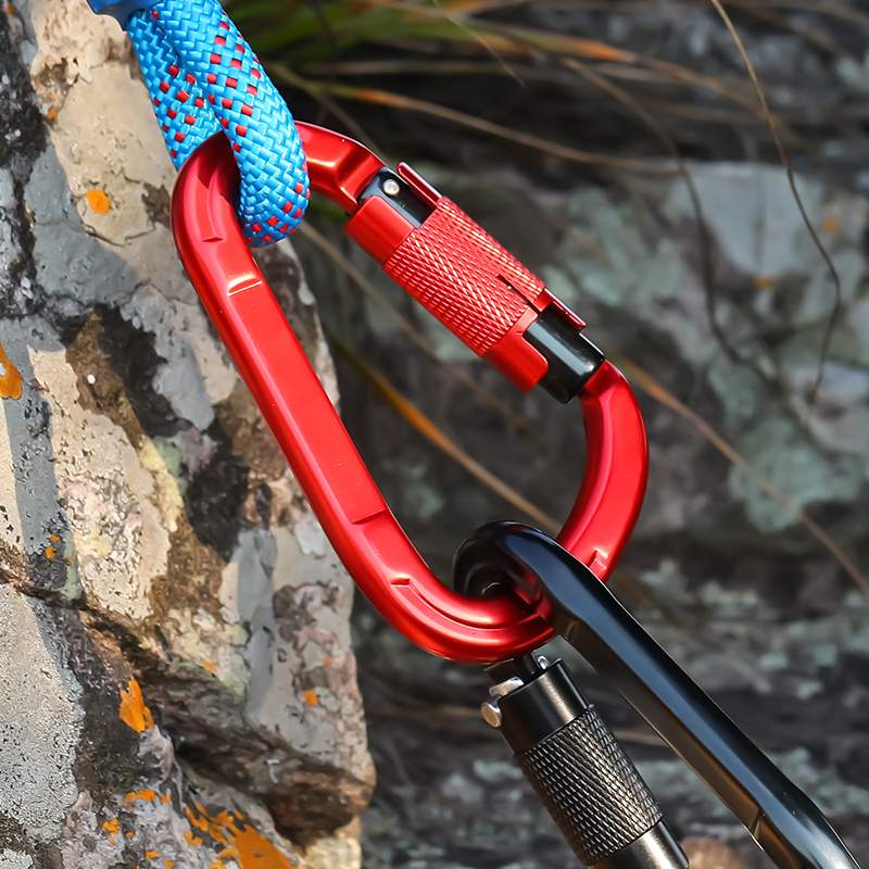 Mountaineering Buckle Outdoor Climbing Equipment Wear Resistant Pear Shaped Automatic Lock Safety Hook Aluminum Alloy Automatic 2-Stage Main Lock