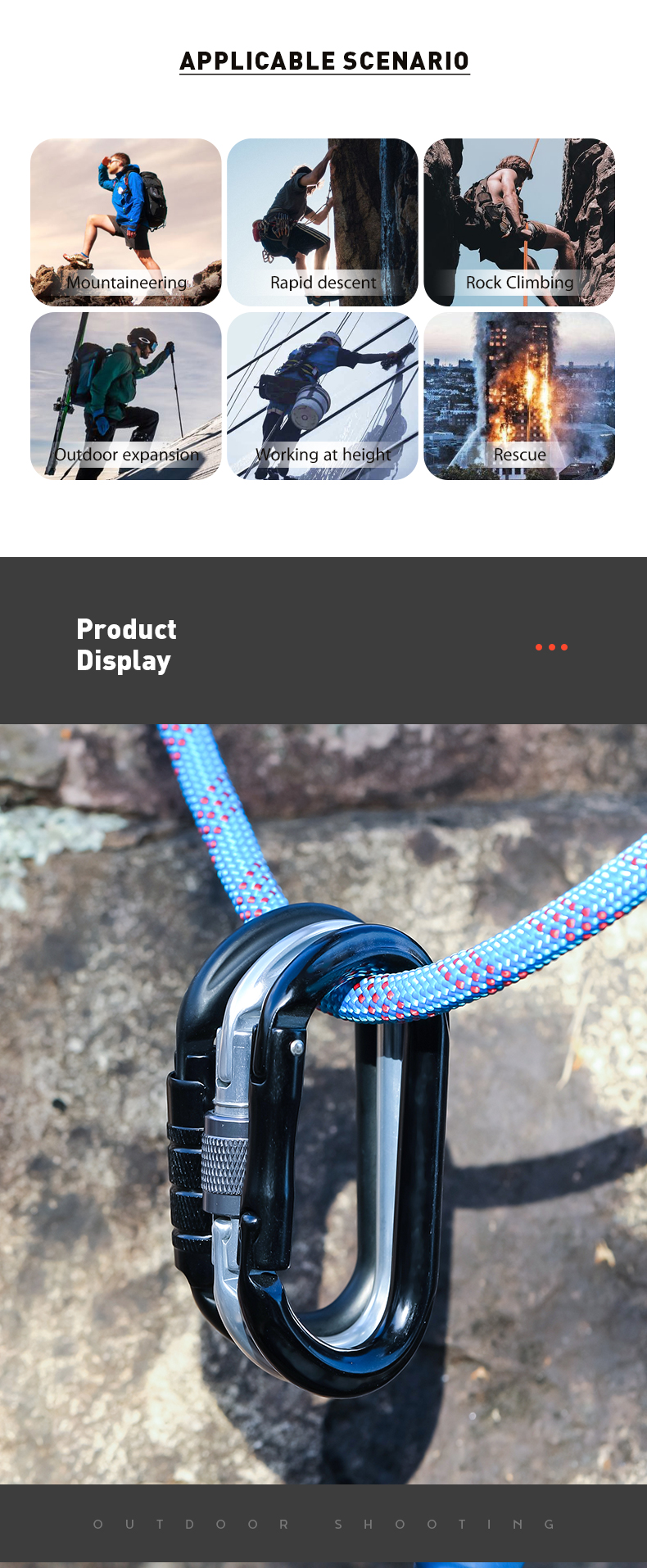 Mountaineering Buckle Outdoor Mountaineering Climbing Equipment Wear Resistant O-type Automatic Lock Safety Hook Aluminum Alloy Automatic 3-section Main Lock