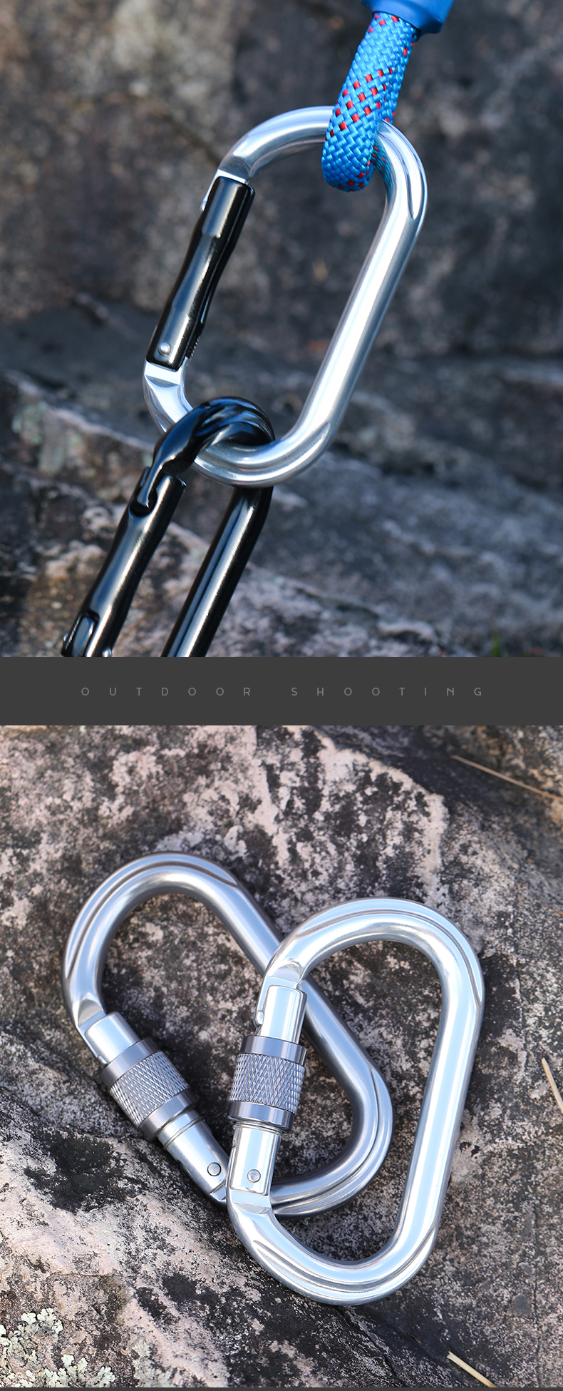 Mountaineering Buckle Outdoor Mountaineering Climbing Equipment Wear Resistant O-type Automatic Lock Safety Hook Aluminum Alloy Automatic 3-section Main Lock