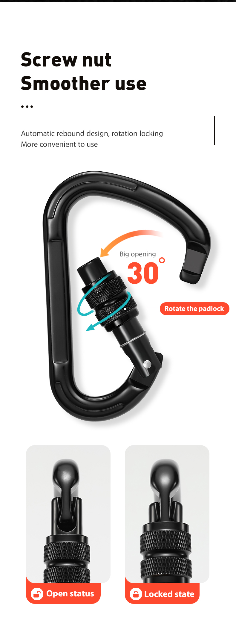 Mountaineering Buckle Outdoor Climbing Equipment Wear Resistant Pear Shaped Safety Hook Aluminum Alloy Threaded Main Lock Mountaineering Buckle Outdoor Climbing Equipment Wear Resistant Pear Shaped Safety Hook Aluminum Alloy Threaded Main Lock