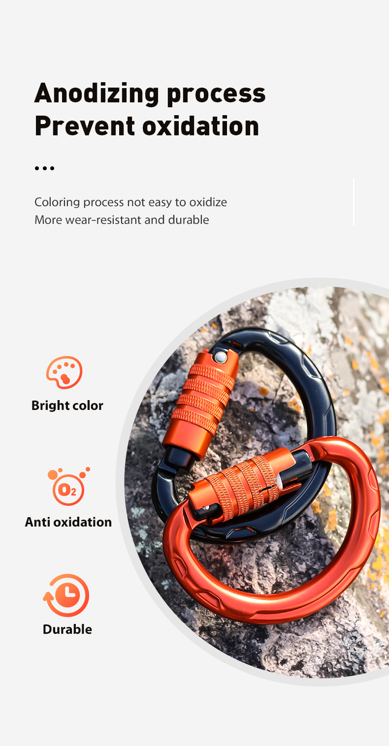 Mountaineering Buckle, Outdoor Climbing Equipment, Wear-Resistant Semi-Circular Safety Hook, Aluminum Alloy Automatic 3-Section Main Lock