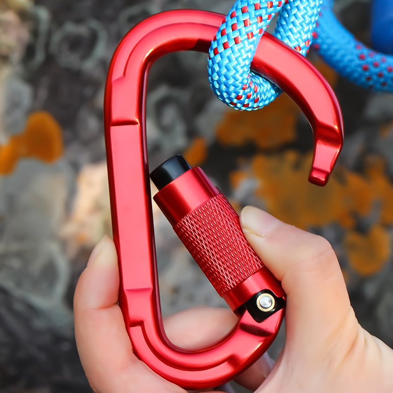 Mountaineering Buckle Outdoor Climbing Equipment Wear Resistant Pear Shaped Automatic Lock Safety Hook Aluminum Alloy Automatic 2-Stage Main Lock