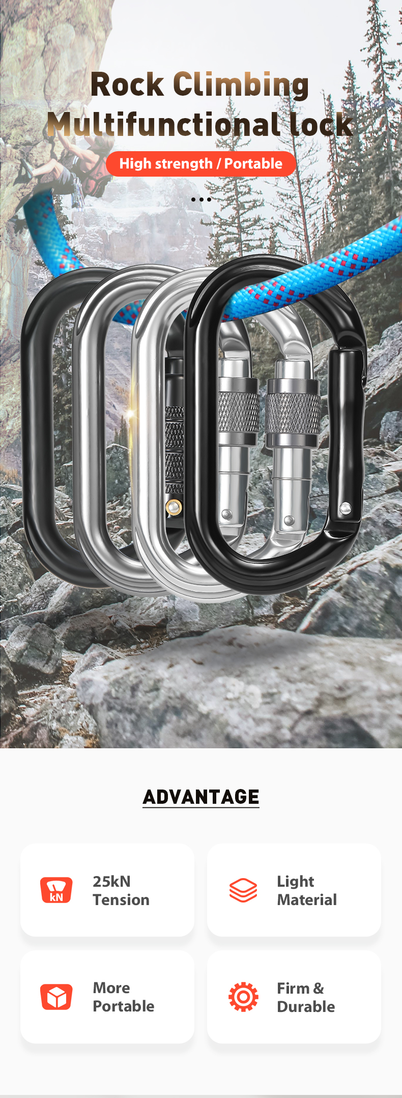 Mountaineering Buckle Outdoor Mountaineering Climbing Equipment Wear Resistant O-Shaped Safety Hook Aluminum Alloy Irregular Straight Short Hook Quick Hanging