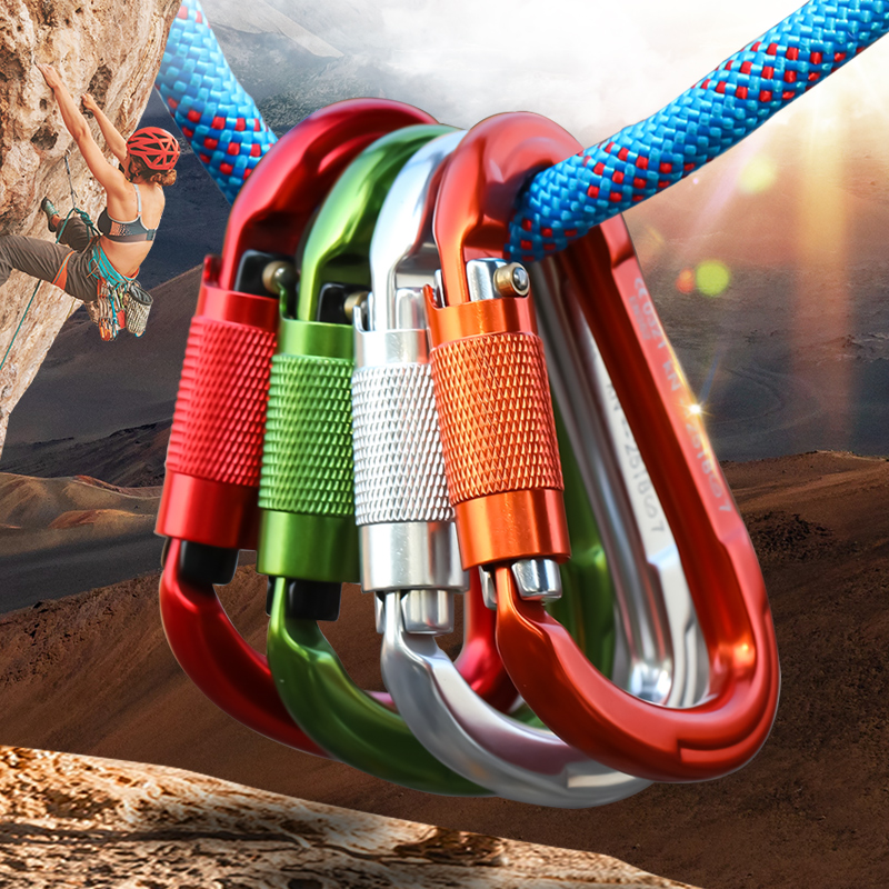 Mountaineering Buckle Outdoor Climbing Equipment Wear Resistant Pear Shaped Automatic Lock Safety Hook Aluminum Alloy Automatic 2-Stage Main Lock