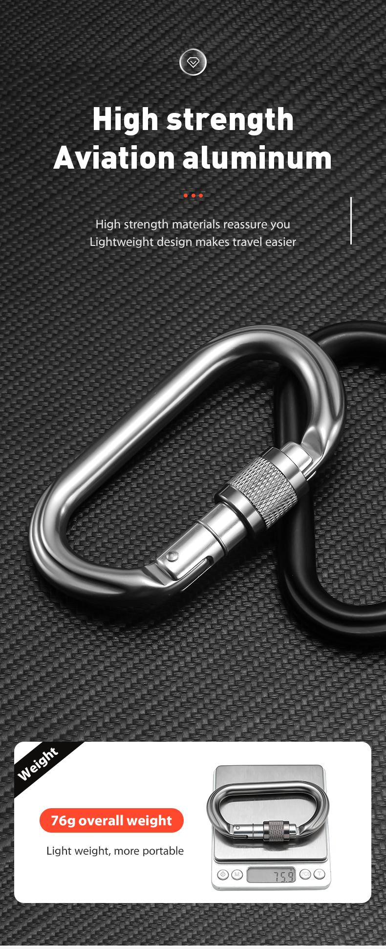 Mountaineering Buckle Outdoor Mountaineering Climbing Equipment Wear Resistant O-shaped Safety Hook Aluminum Alloy Threaded Main Lock
