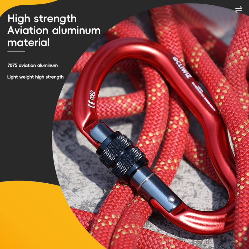 Mountaineering Buckle Outdoor Mountaineering Climbing Equipment Wear Resistant HMS Type Safety Hook Aluminum Alloy Threaded Main Lock Main Lock