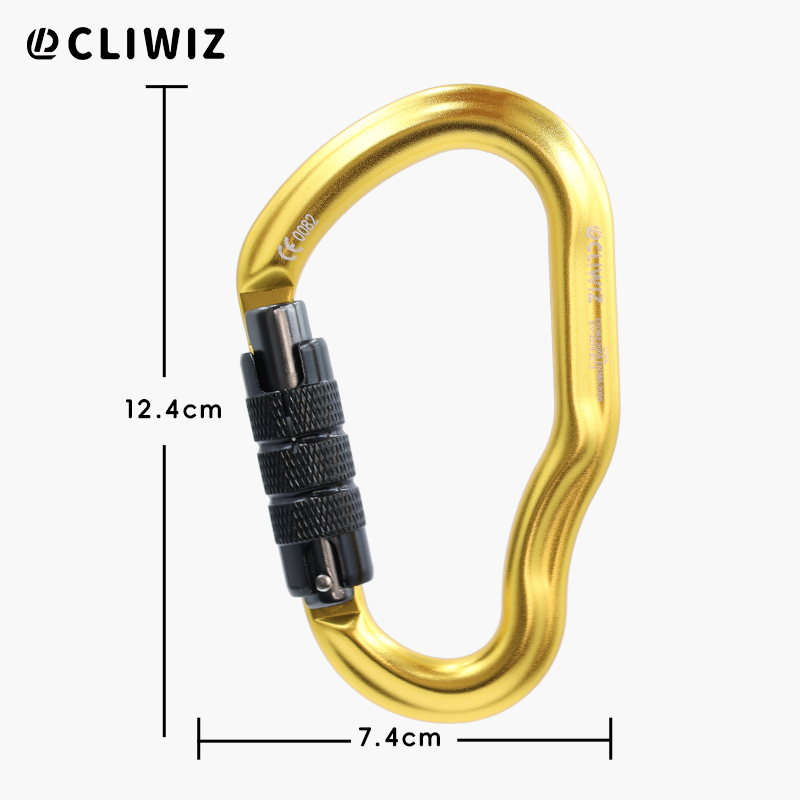 Mountaineering Buckle Outdoor Mountaineering Climbing Equipment Wear Resistant HMS Type Safety Hook Aluminum Alloy Automatic 2-Stage Main Lock