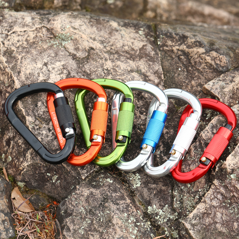 Mountaineering Buckle Outdoor Climbing Equipment Wear Resistant Pear Shaped Automatic Lock Safety Hook Aluminum Alloy Automatic 2-Stage Main Lock