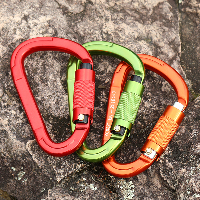 Mountaineering Buckle Outdoor Climbing Equipment Wear Resistant Pear Shaped Automatic Lock Safety Hook Aluminum Alloy Automatic 2-Stage Main Lock