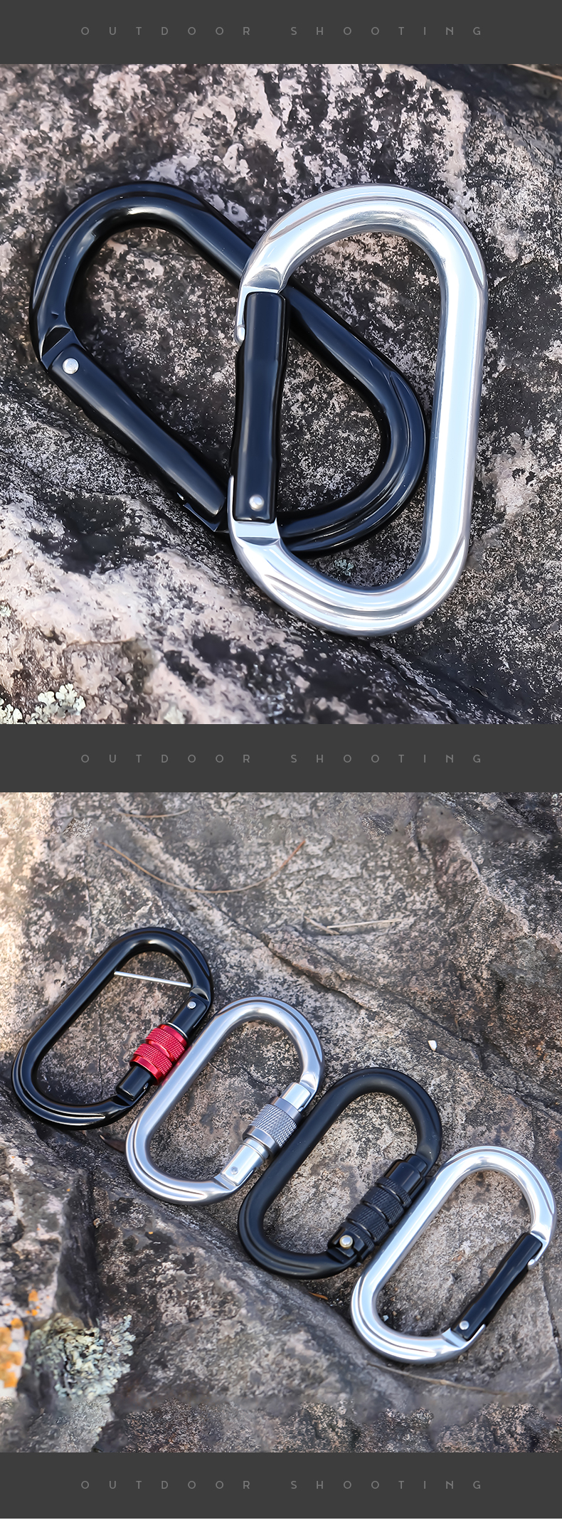 Mountaineering Buckle Outdoor Mountaineering Climbing Equipment Wear Resistant O-type Automatic Lock Safety Hook Aluminum Alloy Automatic 3-section Main Lock