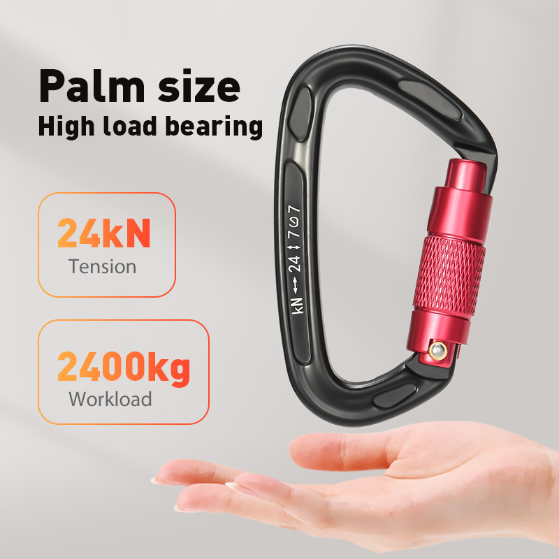 Mountaineering Buckle Outdoor Mountaineering Climbing Equipment Wear resistant D-type Automatic Lock Safety Hook Aluminum Alloy Automatic 2-Stage Main Lock