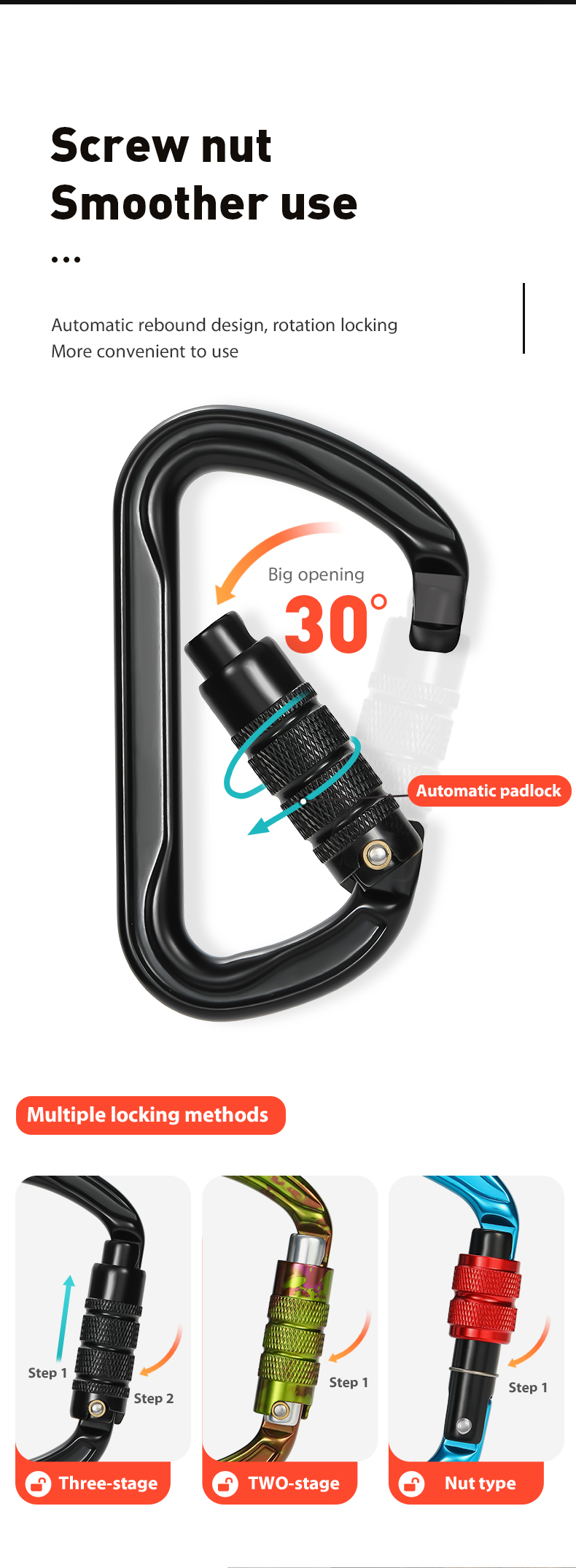 CLIWIZ Main Lock 30KN Tension D-Type Two-Stage Automatic Two-Stage Main Lock