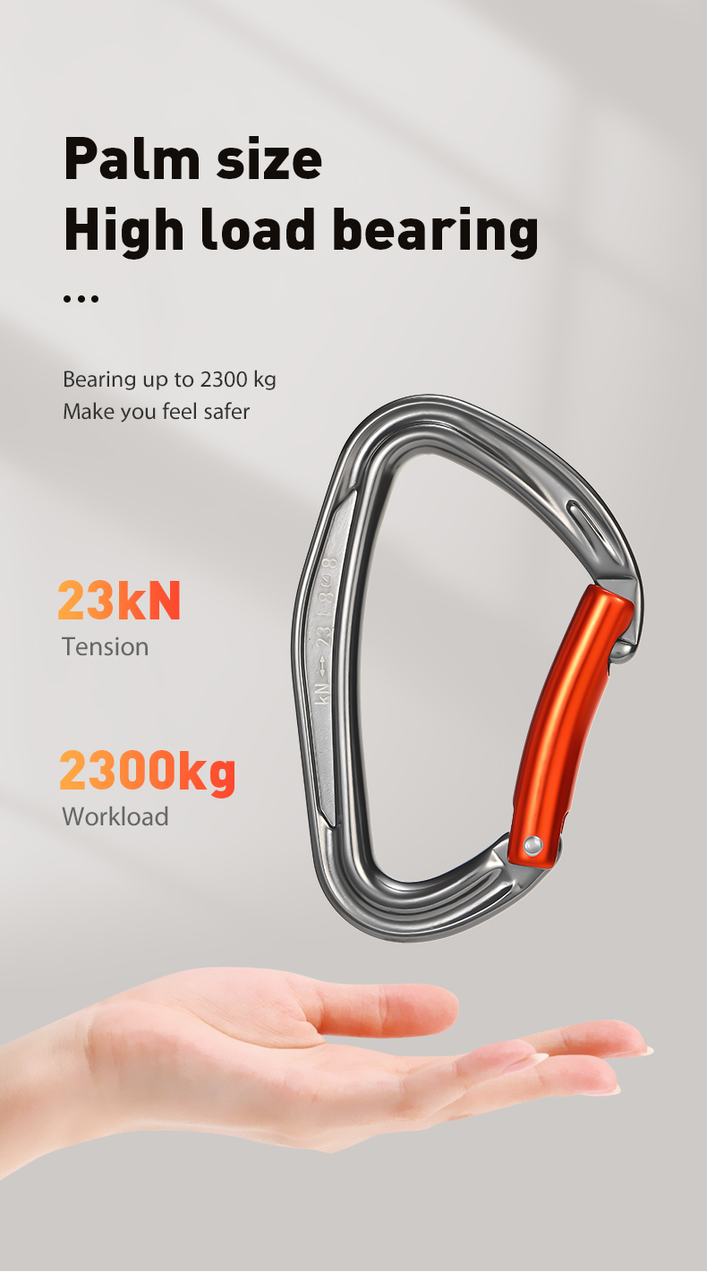 Mountaineering Buckle, Outdoor Climbing Equipment, Wear-Resistant D-Type Safety Hook, Aluminum Alloy Curved Door, Quick Hanging