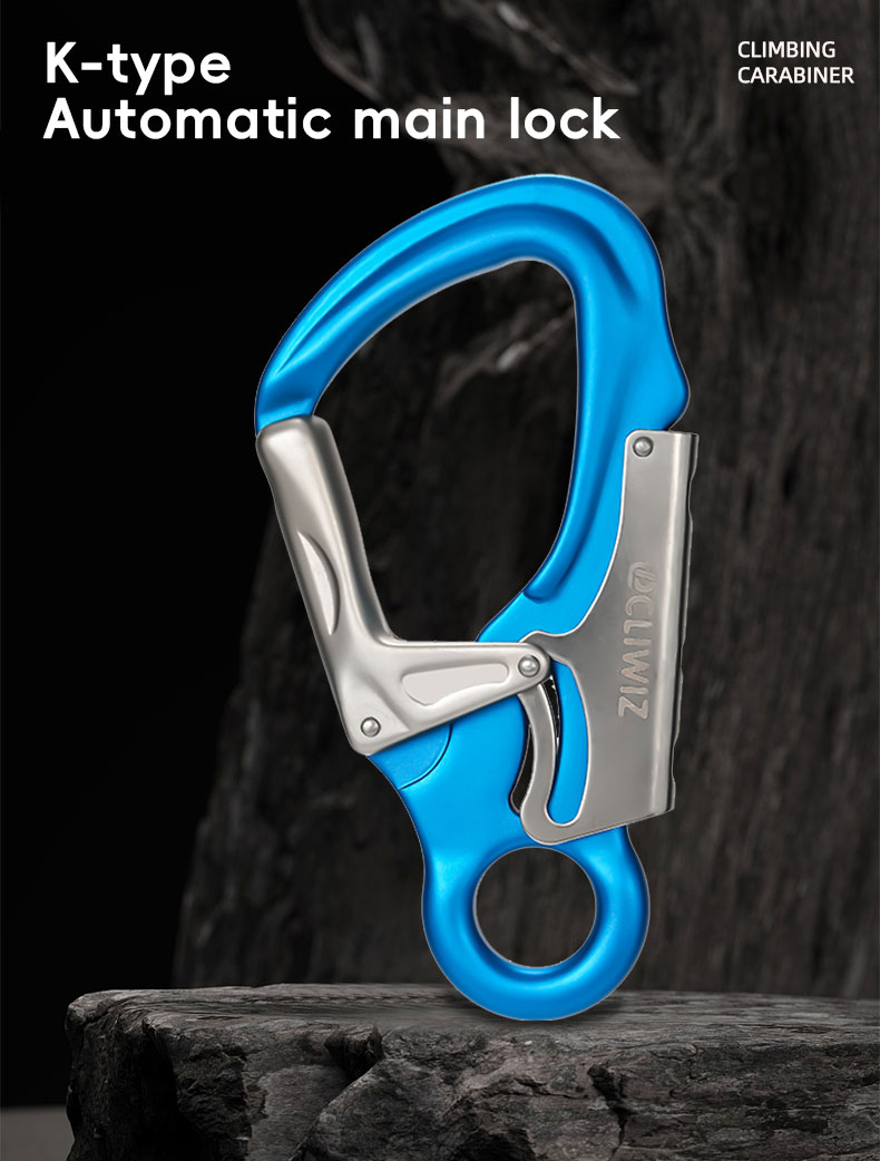 Mountaineering Buckle, Outdoor Climbing Equipment, Wear-Resistant K-Type Safety Hook, Aluminum Alloy Automatic 2-Stage Main Lock
