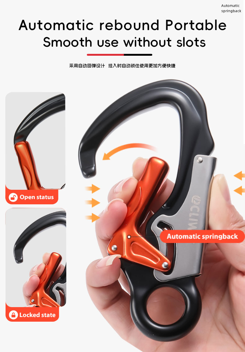 Mountaineering Buckle, Outdoor Climbing Equipment, Wear-Resistant K-Type Safety Hook, Aluminum Alloy Automatic 2-Stage Main Lock
