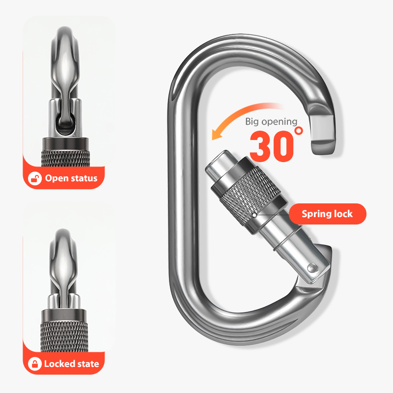 Mountaineering Buckle Outdoor Mountaineering Climbing Equipment Wear Resistant O-shaped Safety Hook Aluminum Alloy Threaded Main Lock