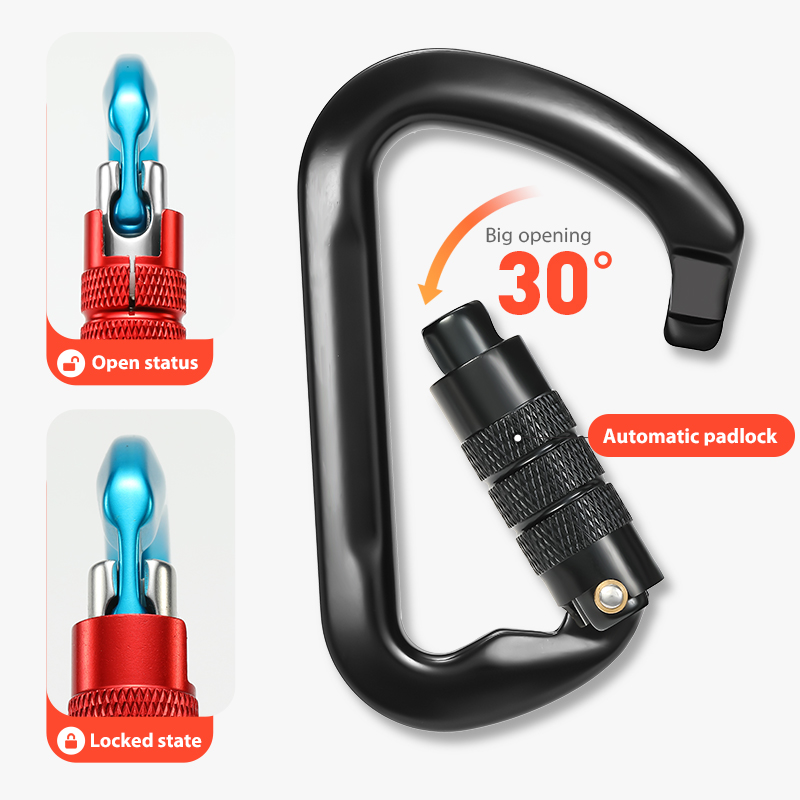 Mountaineering Buckle Outdoor Mountaineering Climbing Equipment Wear resistant D-type Safety Hook Aluminum Alloy Automatic 2-Stage Main Lock