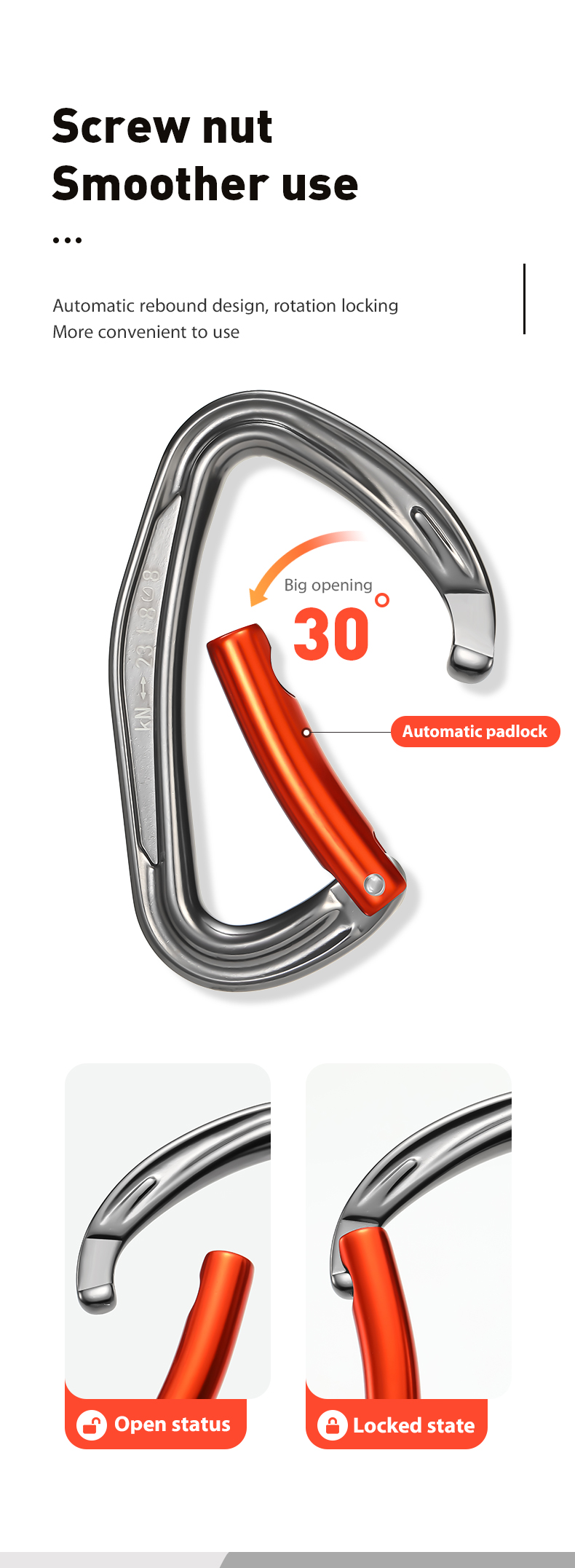 Mountaineering Buckle, Outdoor Climbing Equipment, Wear-Resistant D-Type Safety Hook, Aluminum Alloy Curved Door, Quick Hanging