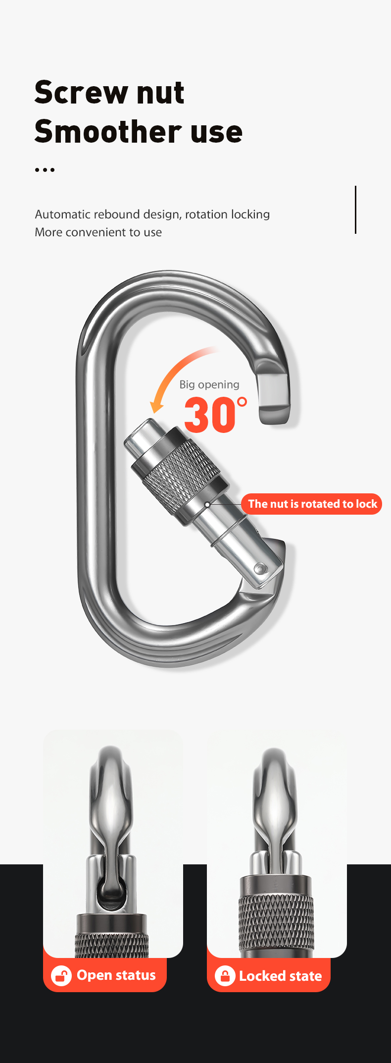 Mountaineering Buckle Outdoor Mountaineering Climbing Equipment Wear Resistant O-shaped Safety Hook Aluminum Alloy Threaded Main Lock