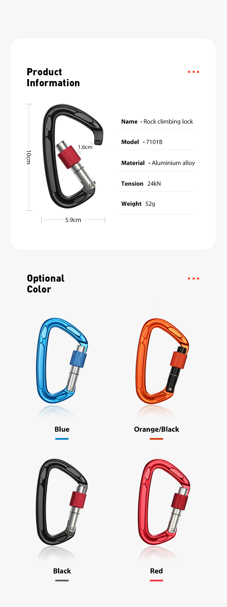 Mountaineering Buckle Outdoor Climbing Equipment Wear Resistant D-Type Safety Hook Aluminum Alloy Thread