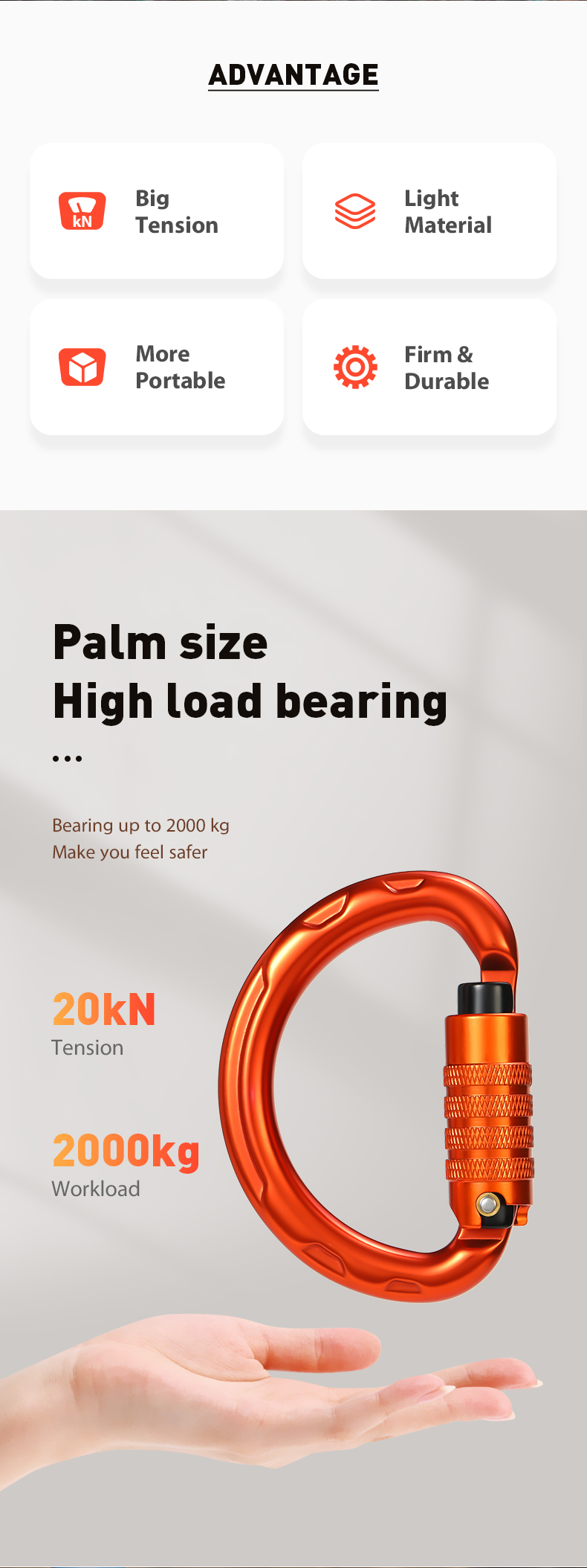 Mountaineering Buckle, Outdoor Climbing Equipment, Wear-Resistant Semi-Circular Safety Hook, Aluminum Alloy Automatic 3-Section Main Lock