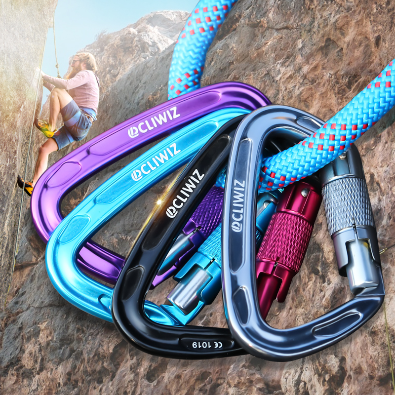 Mountaineering Buckle Outdoor Mountaineering Climbing Equipment Wear resistant D-type Automatic Lock Safety Hook Aluminum Alloy Automatic 2-Stage Main Lock