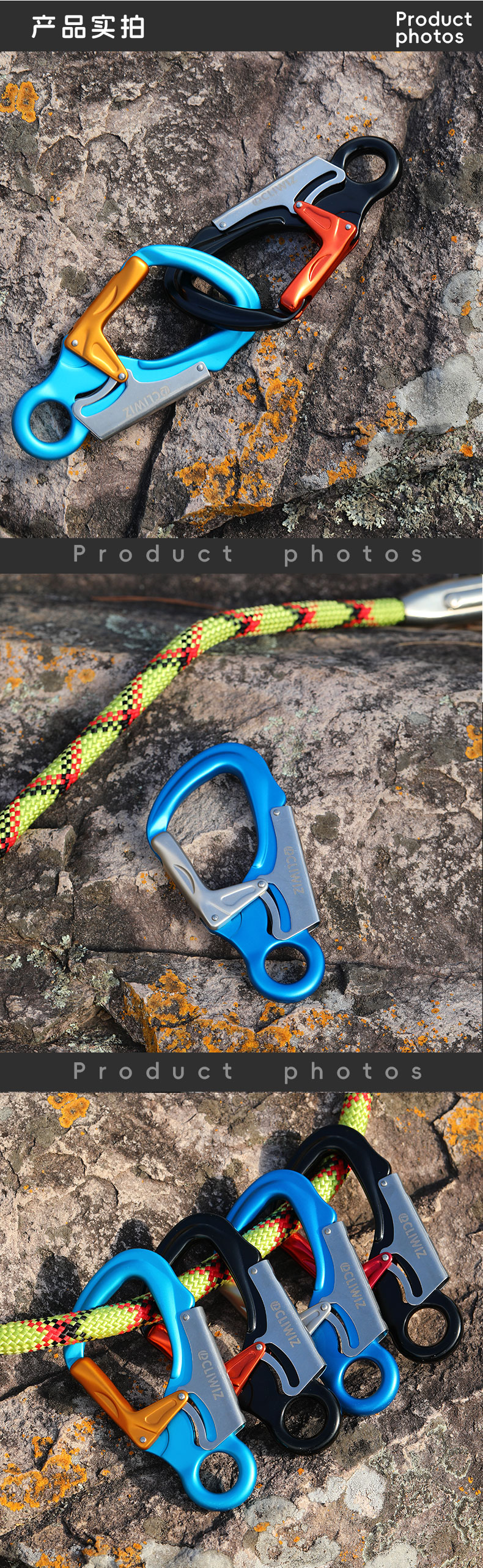 Mountaineering Buckle, Outdoor Climbing Equipment, Wear-Resistant K-Type Safety Hook, Aluminum Alloy Automatic 2-Stage Main Lock