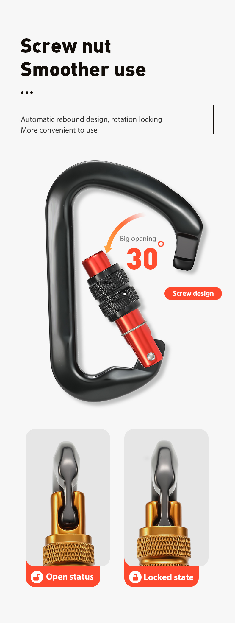 Mountaineering Buckle Outdoor Climbing Equipment Wear Resistant D-Type Safety Hook Aluminum Alloy Thread